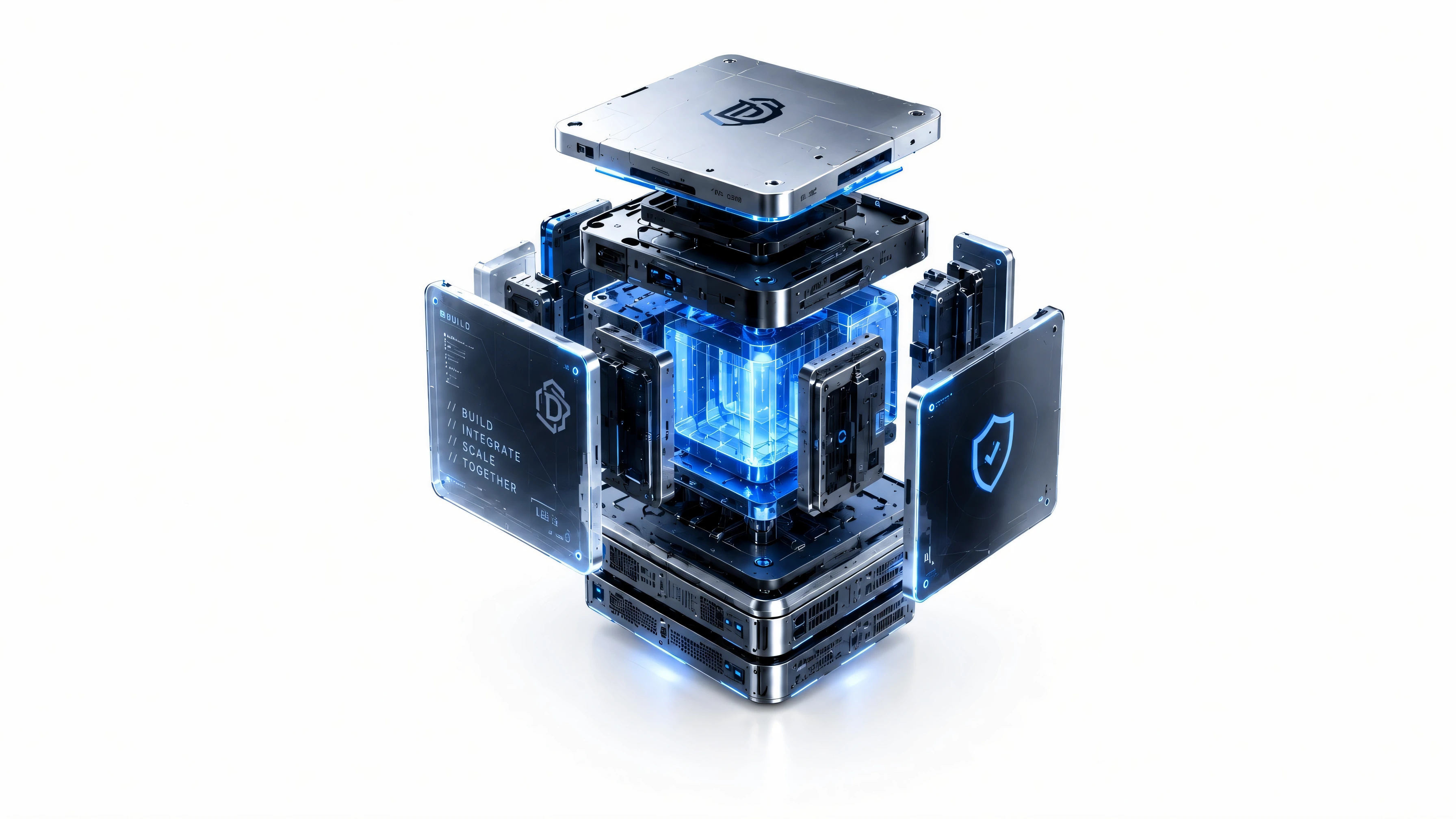 Núcleo tecnológico modular desplegado, con capas de software, inteligencia, seguridad e infraestructura.